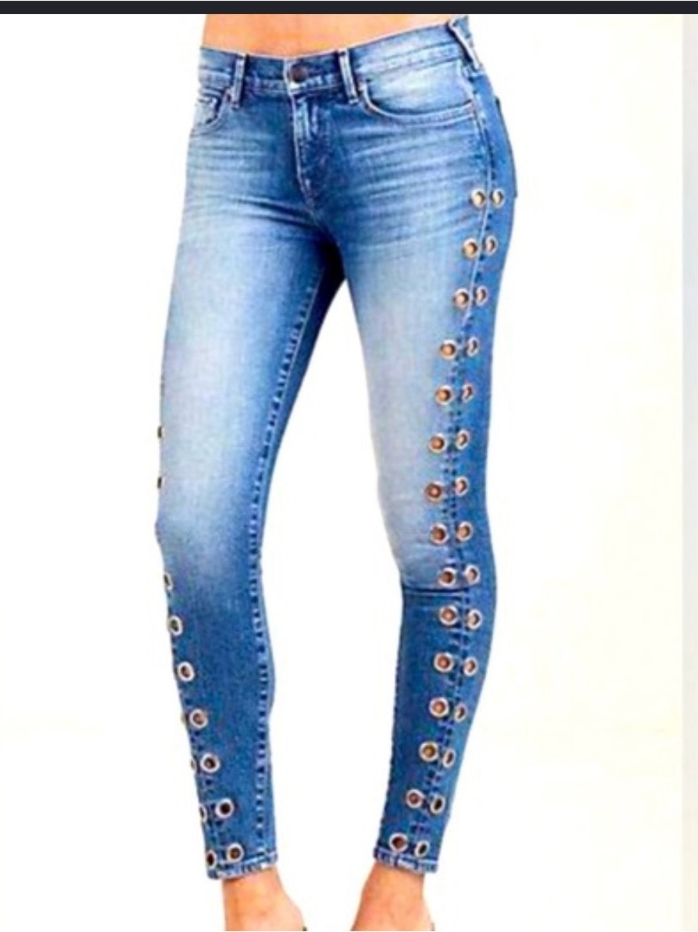 True Religion Blue Skinny Jeans with Grommet Side Detail